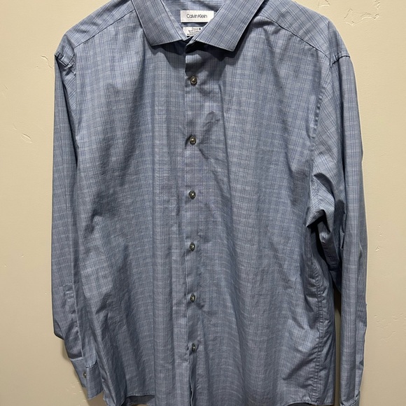 Calvin Klein Men's Blue Plaid Button Down Shirt Size 17 1/2 - Picture 1 of 3